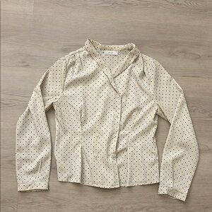 OAK + FORT Cream and Black Polka Dot Button Down Shirt; like a small